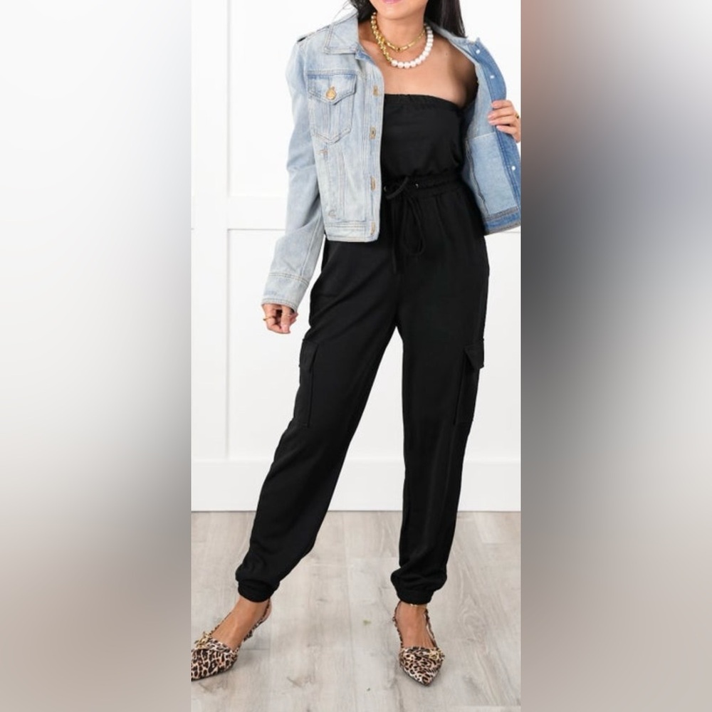 Love poem solid strapless cargo jogger jumpsuit size medium - Picture 12 of 16